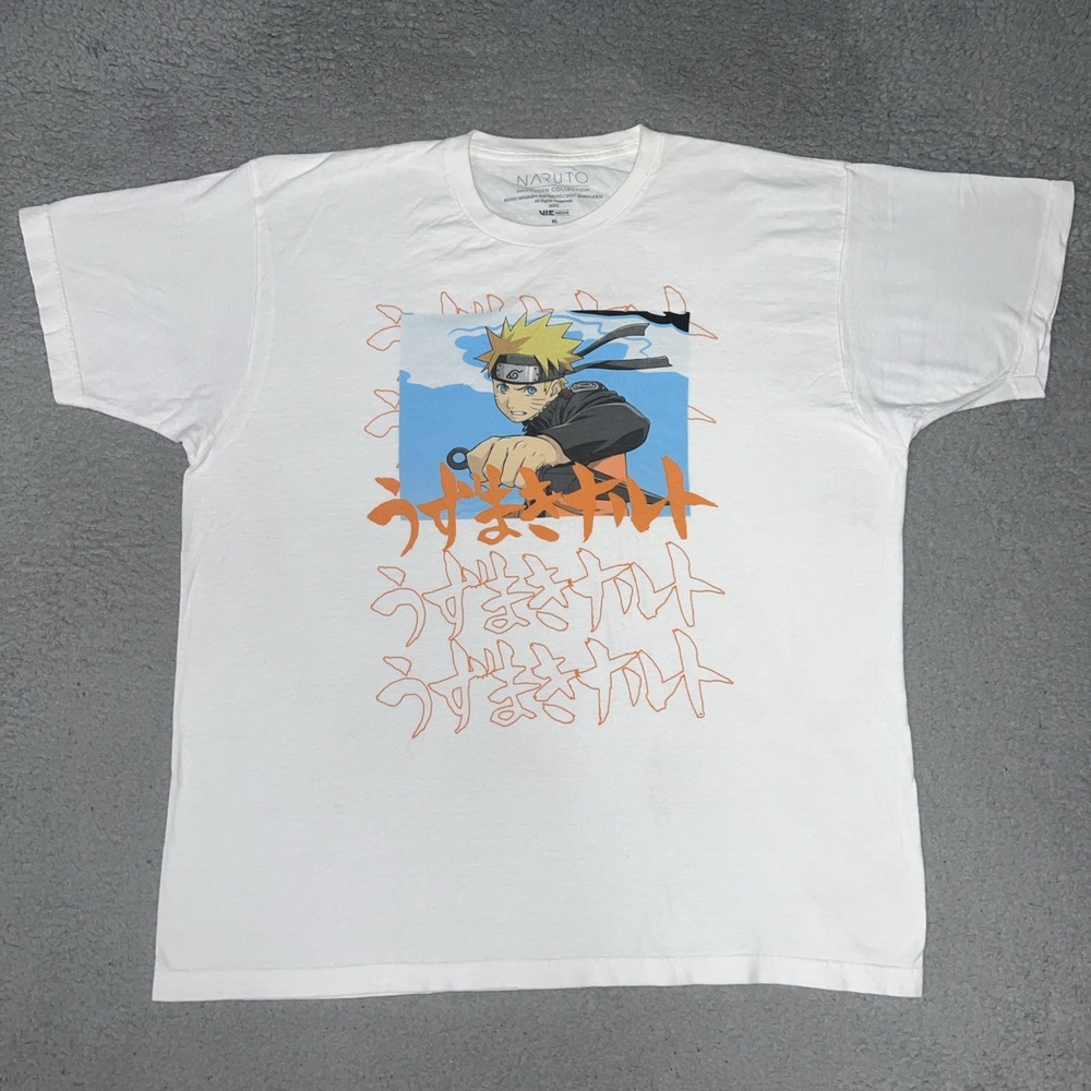 VTG Viz Media Naruto Shippuden Uzumaki T Shirt Men XL White Kanji Anime 2002 Y2K